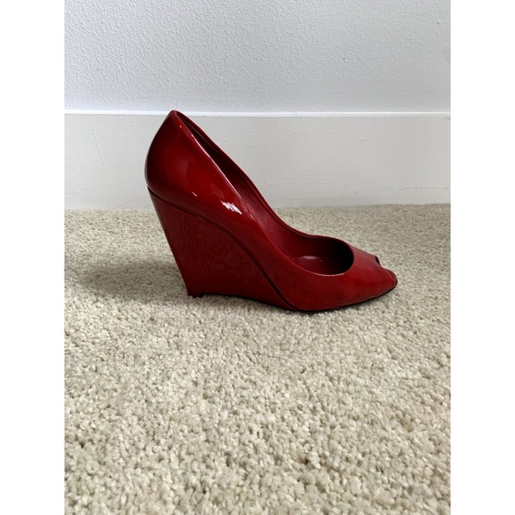 Miu Miu Red Patent Peep-toe Wedges - Picture 1 of 7